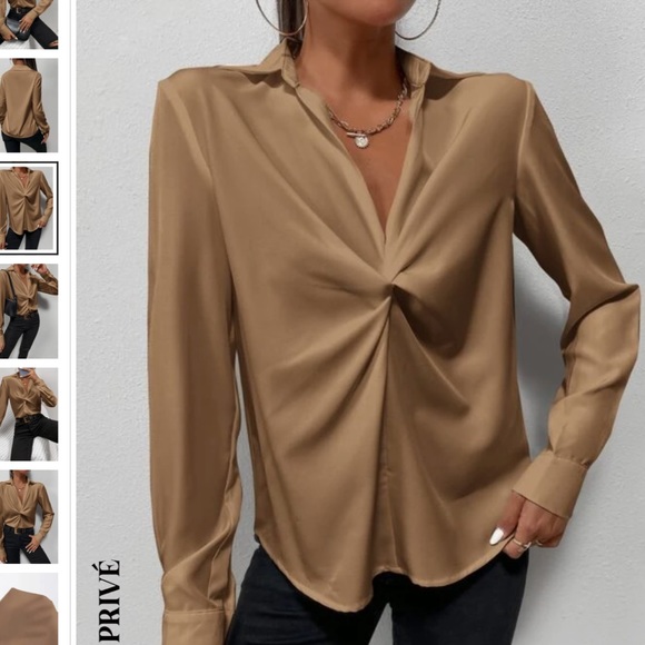 Taupe silky twist-front blouse - Picture 3 of 4